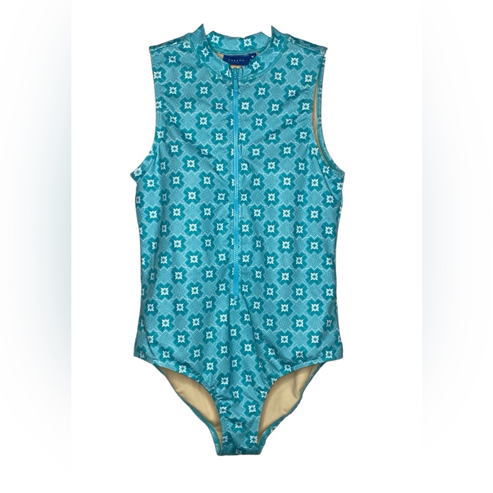 CABANA LIFE Women’s Swimsuit SPF Aqua Tropical Sleeveless Unisuit Zip Front M
